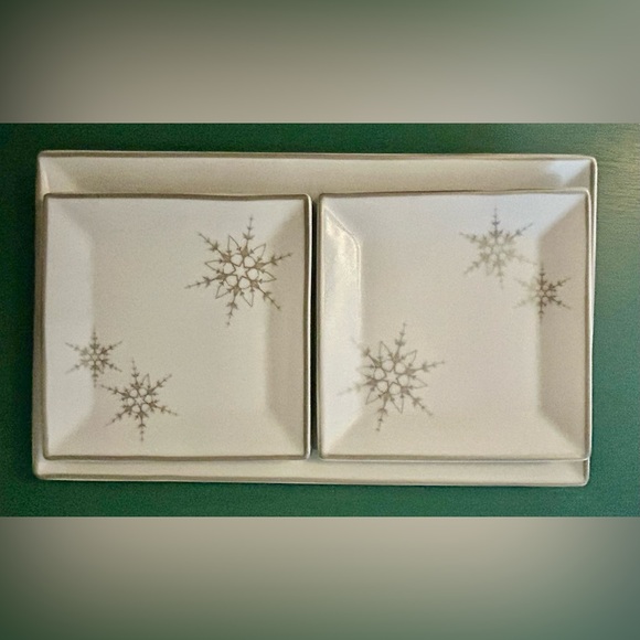 Ulta Beauty 5-pc Square White Snowflake Serving plate Set Christmas Winter - Picture 3 of 8